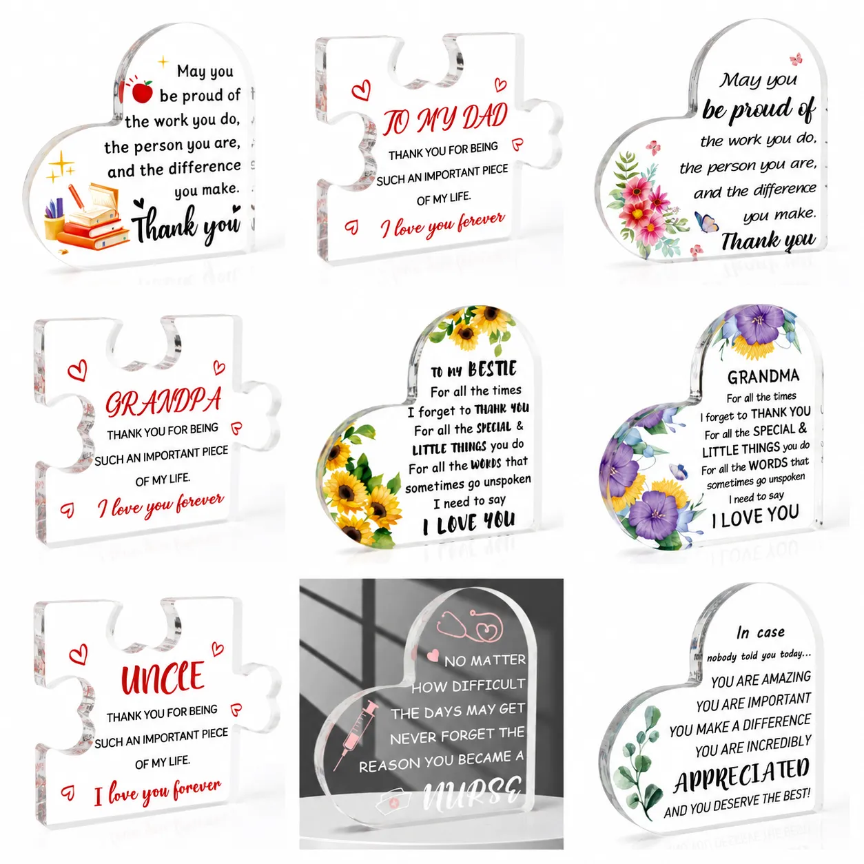 Teacher'S Day Gratitude Heart-Shaped Acrylic Teacher Graduation Gift Desk Home Office Ornament
