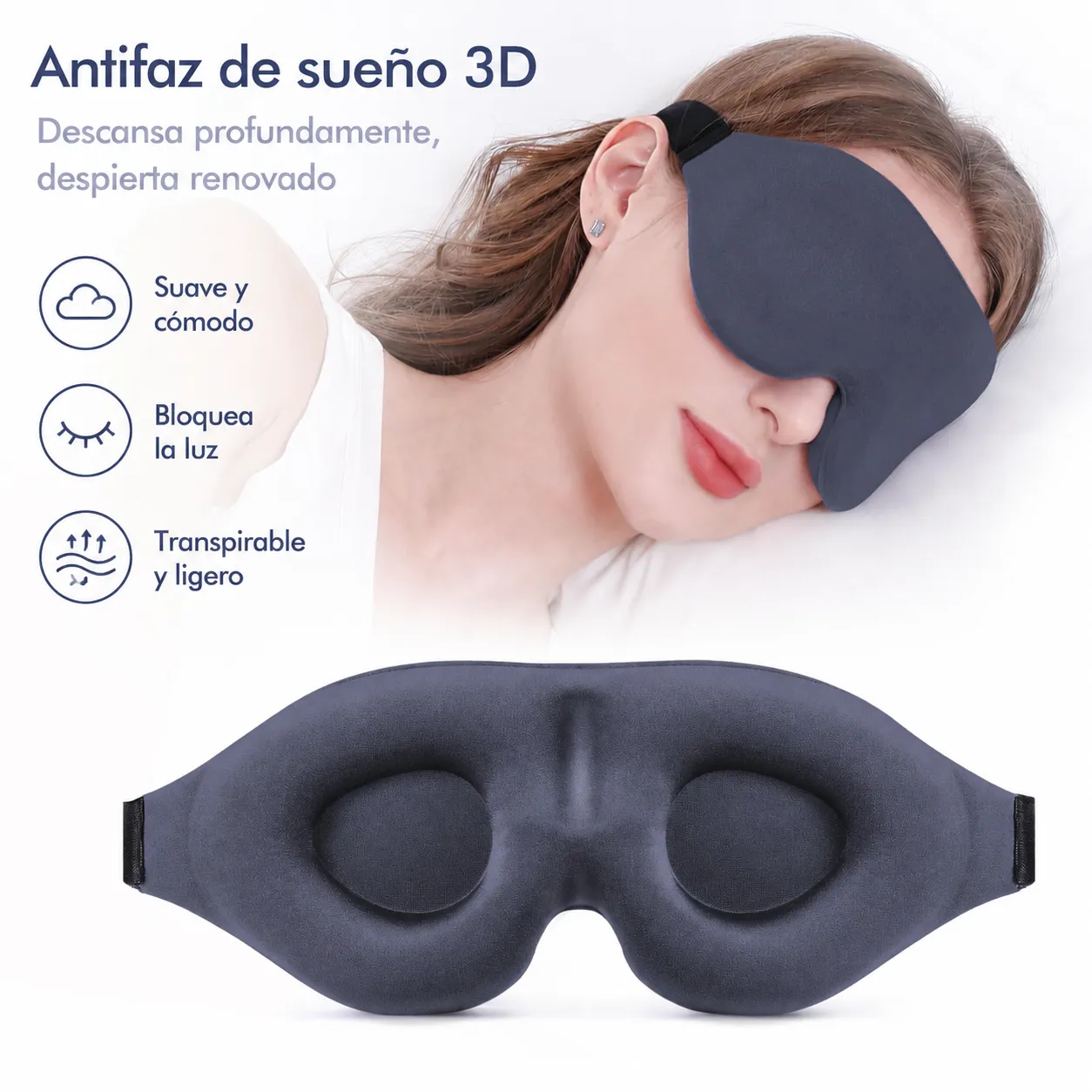 Antifaz para dormir 3D totalmente opaco, relajante, sin presión, suave y transpirable, para uso nocturno o siesta, alivia la fatiga ocular.
