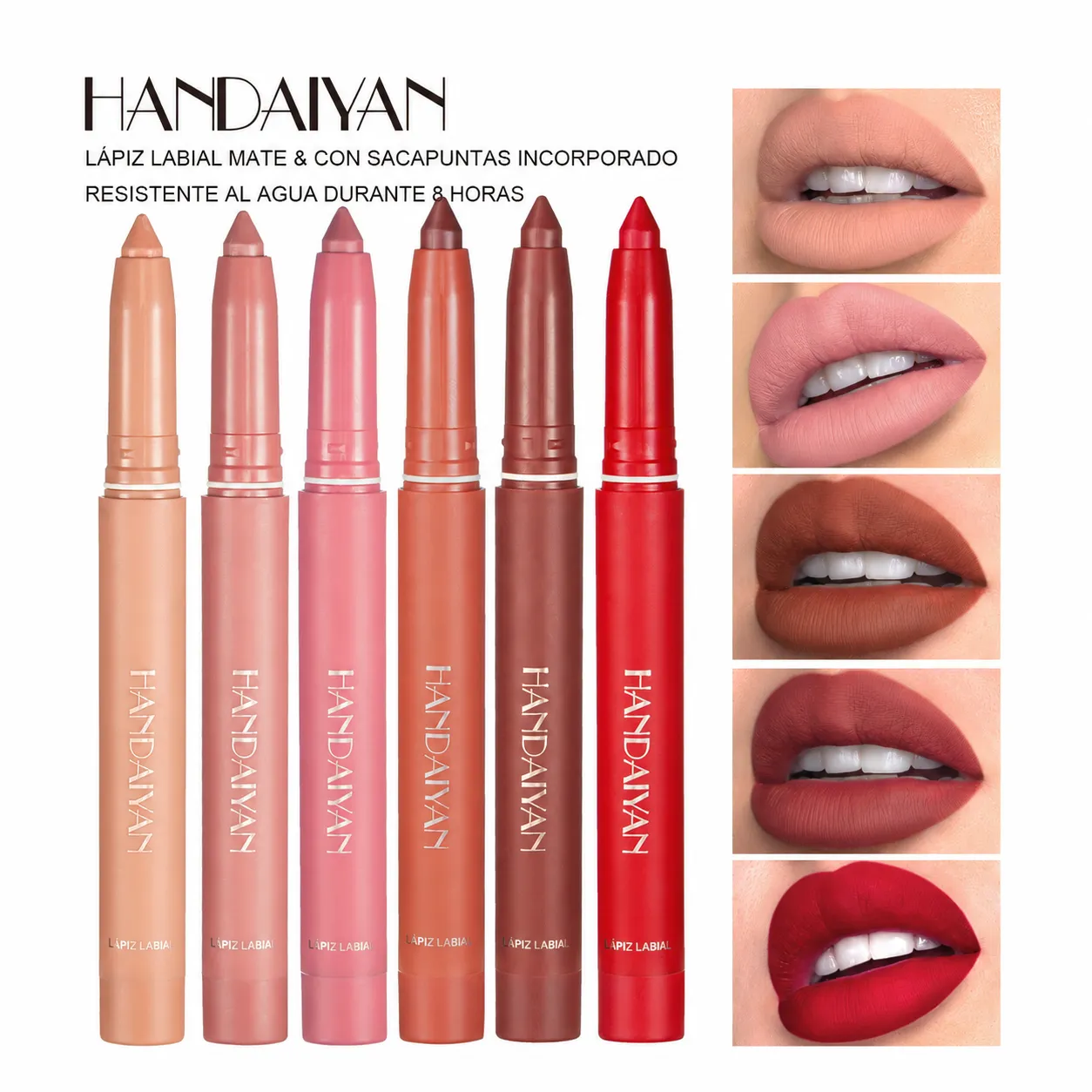 Lápiz delineador de labios mate a prueba de agua, automático, no se transfiere al vaso, HANDAIYAN, para perfilar los labios, lápiz labial y delineador de labios.