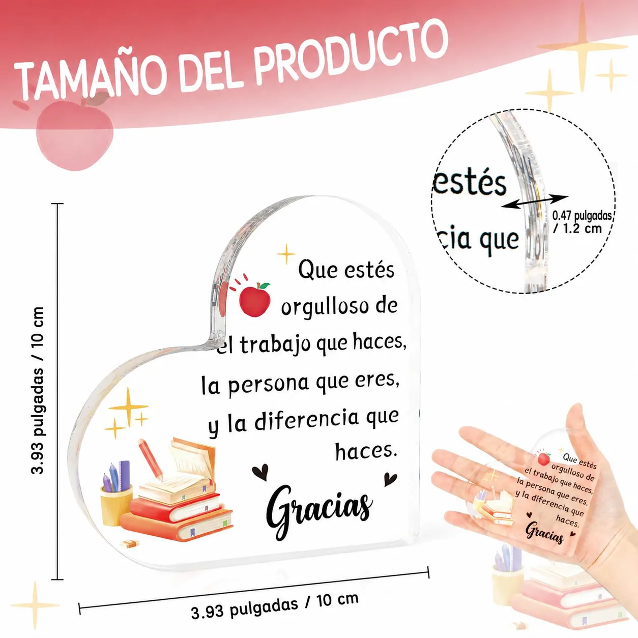 Regalo de graduación para maestros en forma de corazón de acrílico, agradecimiento a los profesores en el Día del Maestro, adorno de escritorio para el hogar u oficina. - Image 5
