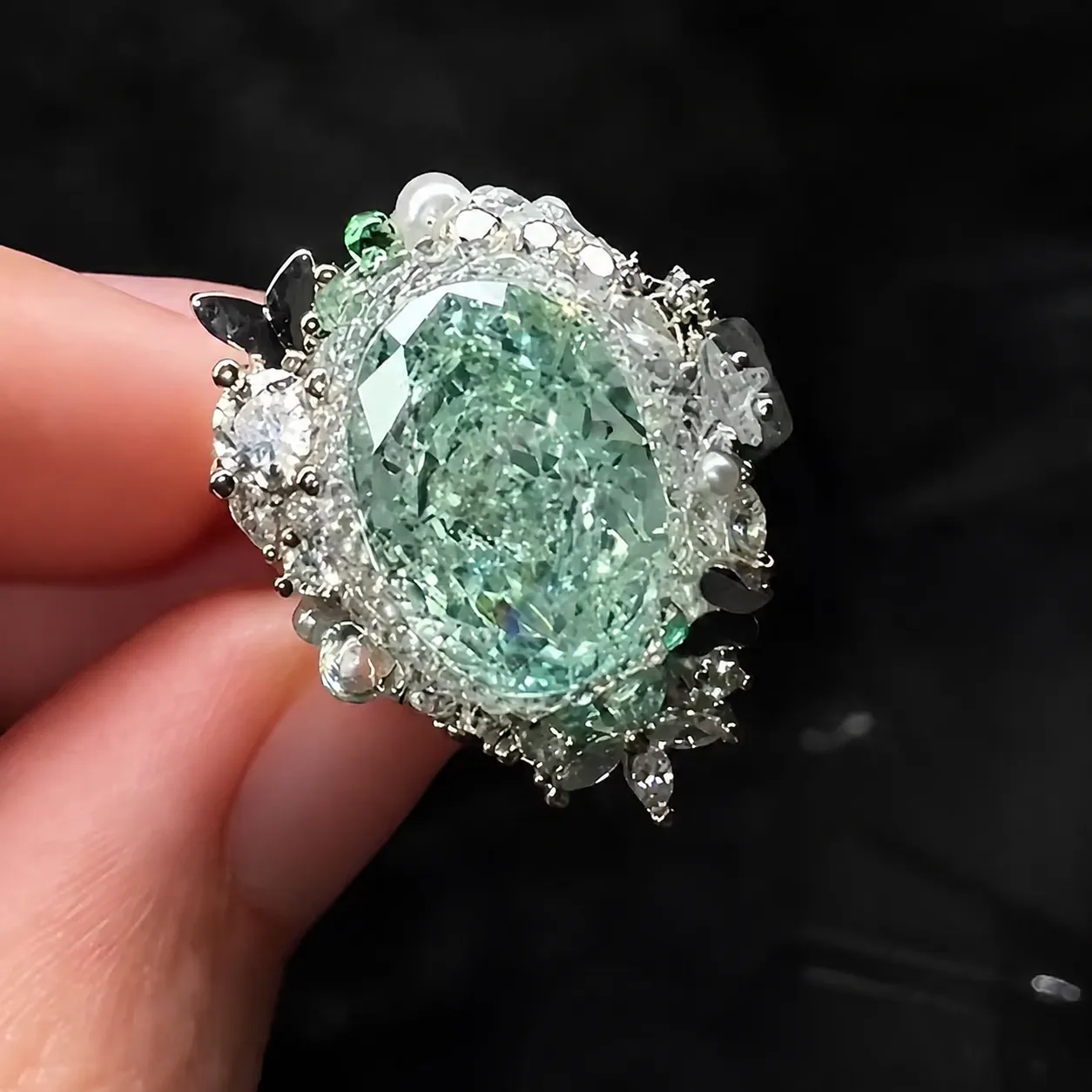 【Cold Brew Mint】Anillo inspirado en el diamante Paraíba verde, meticulosamente trabajado, lleno de pedrería, de lujo discreto, exquisito y con un aire sofisticado y exclusivo. - Image 3
