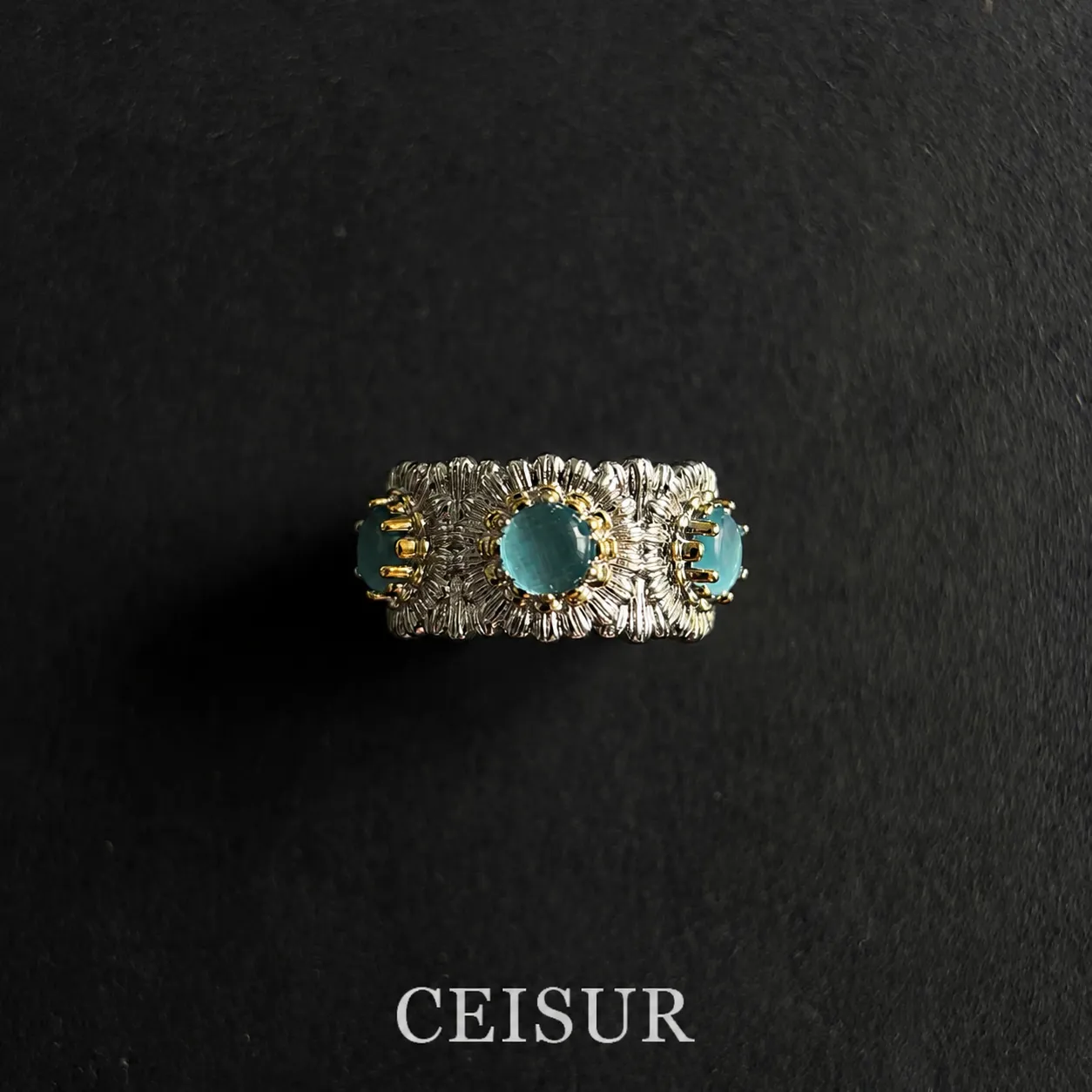 Anillo de margarita con diseño retro, acabado cepillado, lujo ligero y elaborado artesanalmente con gemas de colores por diseñador italiano, para mujer. - Image 4