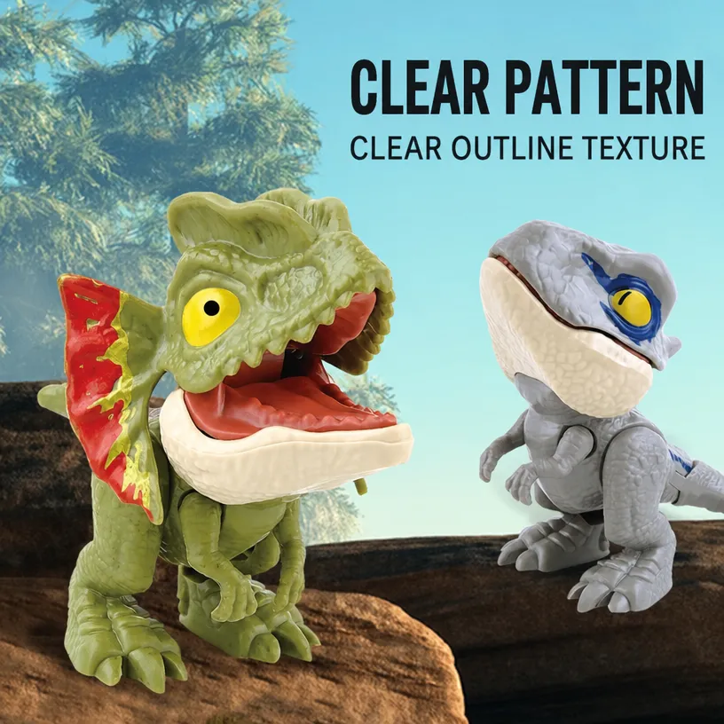 Dinosaur toy set with a toy dinosaur that bites its own finger, and a small dinosaur egg figurine. - Image 2