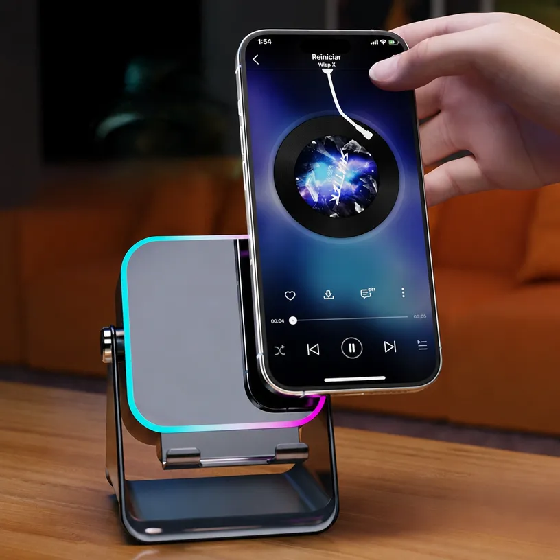 Los altavoces de escritorio admiten conexión Bluetooth y pueden girar 360 grados. el soporte de sonido del teléfono móvil es portátil e inalámbrico.
