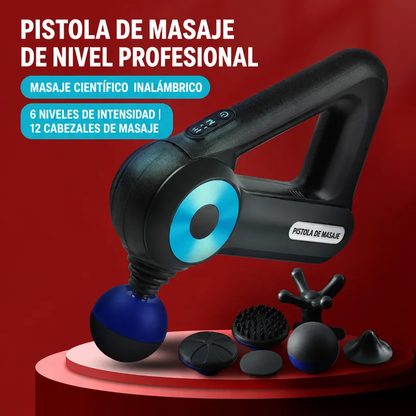Pistola de Masaje Muscular Profundo con 12 Cabezales: Masajeador Fascial Recargable con Diseño Triangular - Image 4