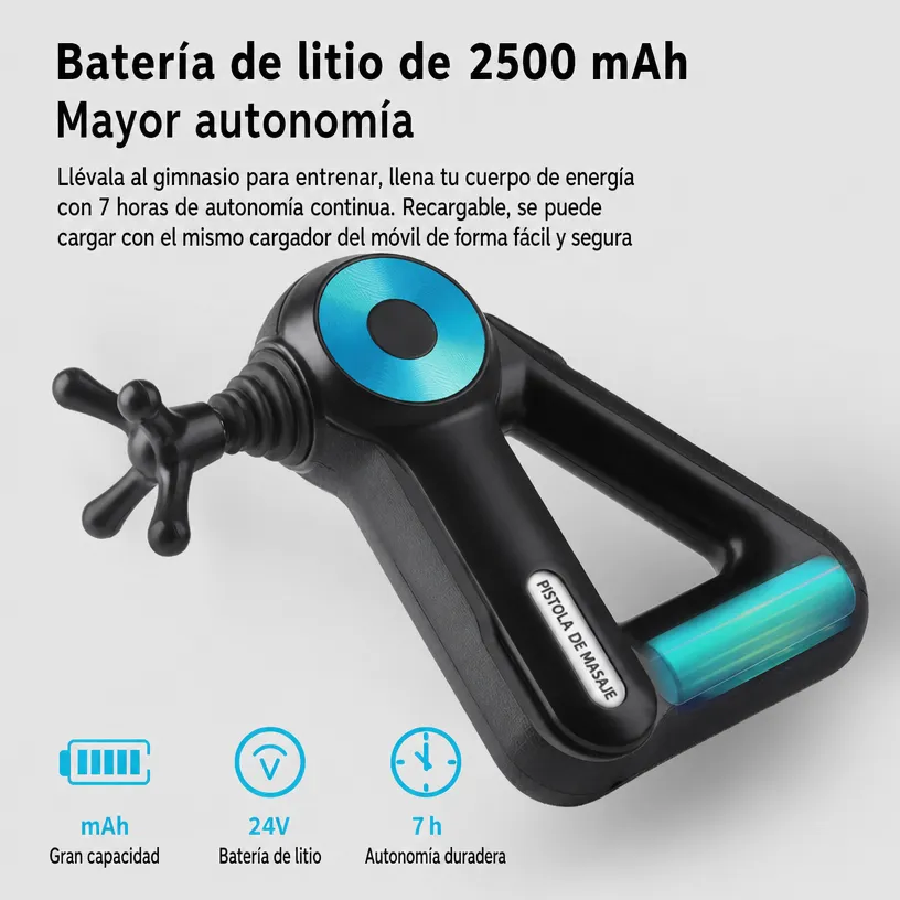 Pistola de Masaje Muscular Profundo con 12 Cabezales: Masajeador Fascial Recargable con Diseño Triangular - Image 2