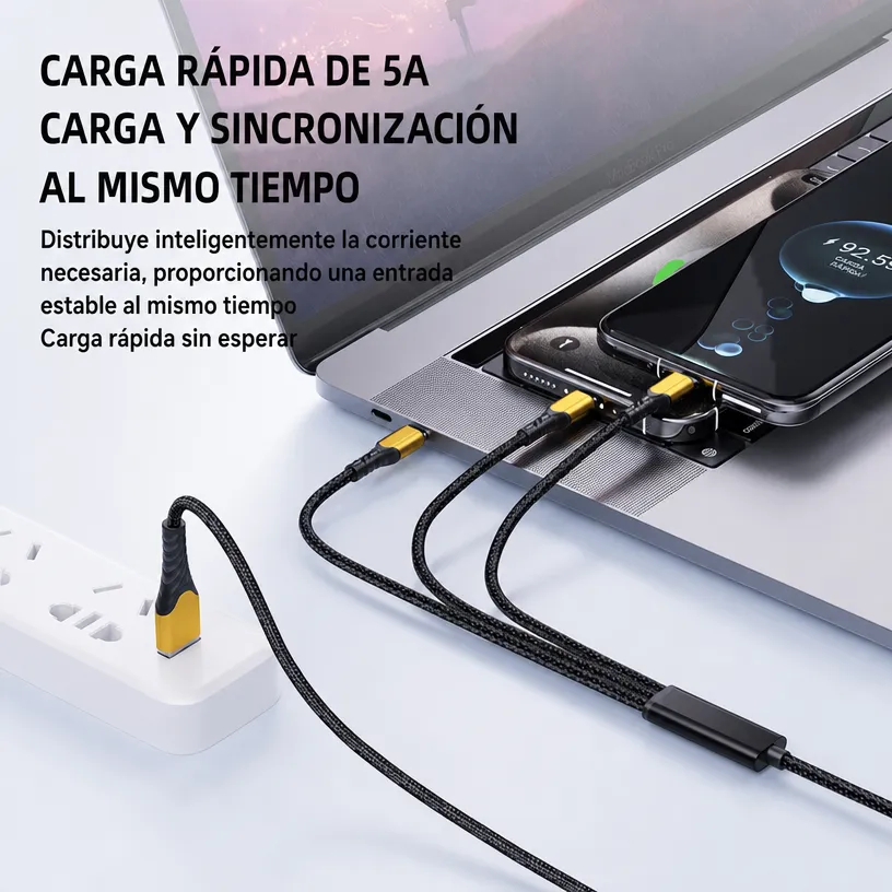 Cable de Carga Rápida 3 en 1 PD 100W: Cable Multiusos para iPhone, Type-C, Honor y Laptop - Image 4