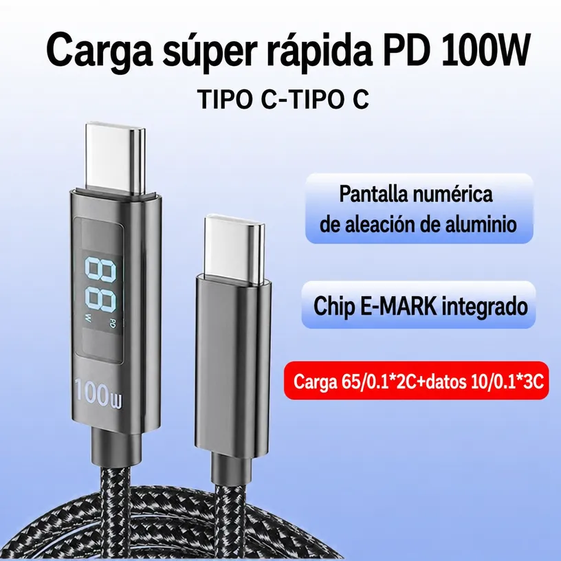 Cable Type-C PD 100W con Pantalla Digital (iPhone 16/15 y Android) - Image 2