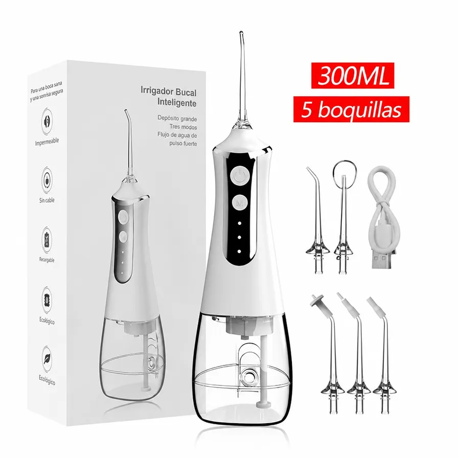 Irrigador Dental Bucal con Bomba de Pistón Eléctrica: Limpiador de Dientes para Eliminar Sarro y Placa