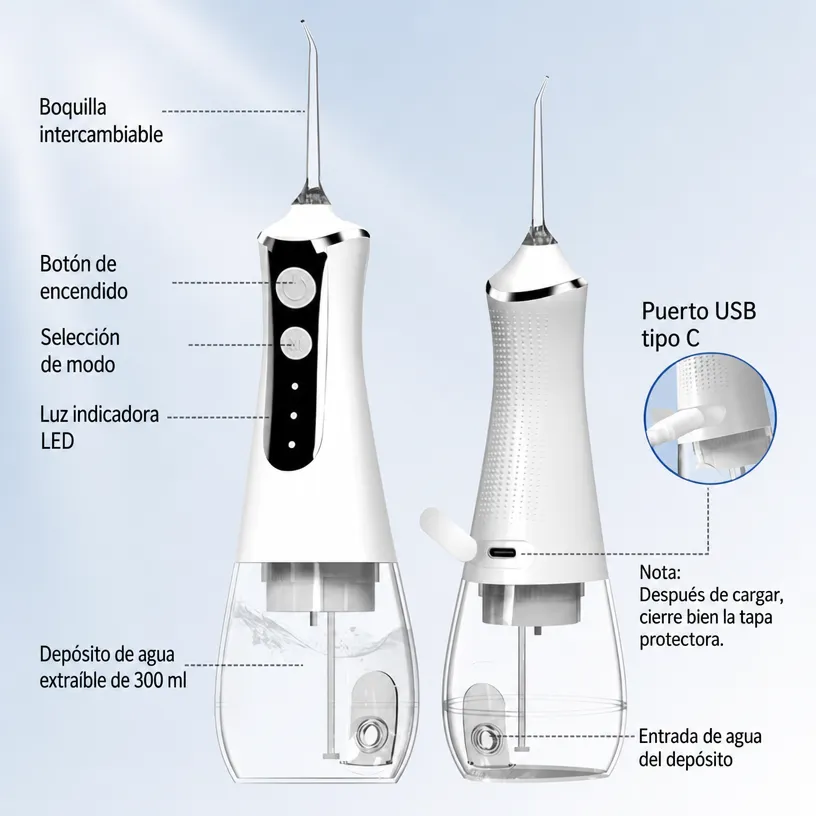 Irrigador Dental Bucal con Bomba de Pistón Eléctrica: Limpiador de Dientes para Eliminar Sarro y Placa - Image 4