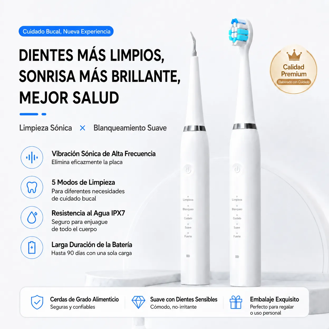 Limpiador dental ultrasónico 2 en 1, removedor de sarro, cepillo de dientes eléctrico, eliminador de placa, irrigador dental, esterilizador y protector de encías. - Image 2