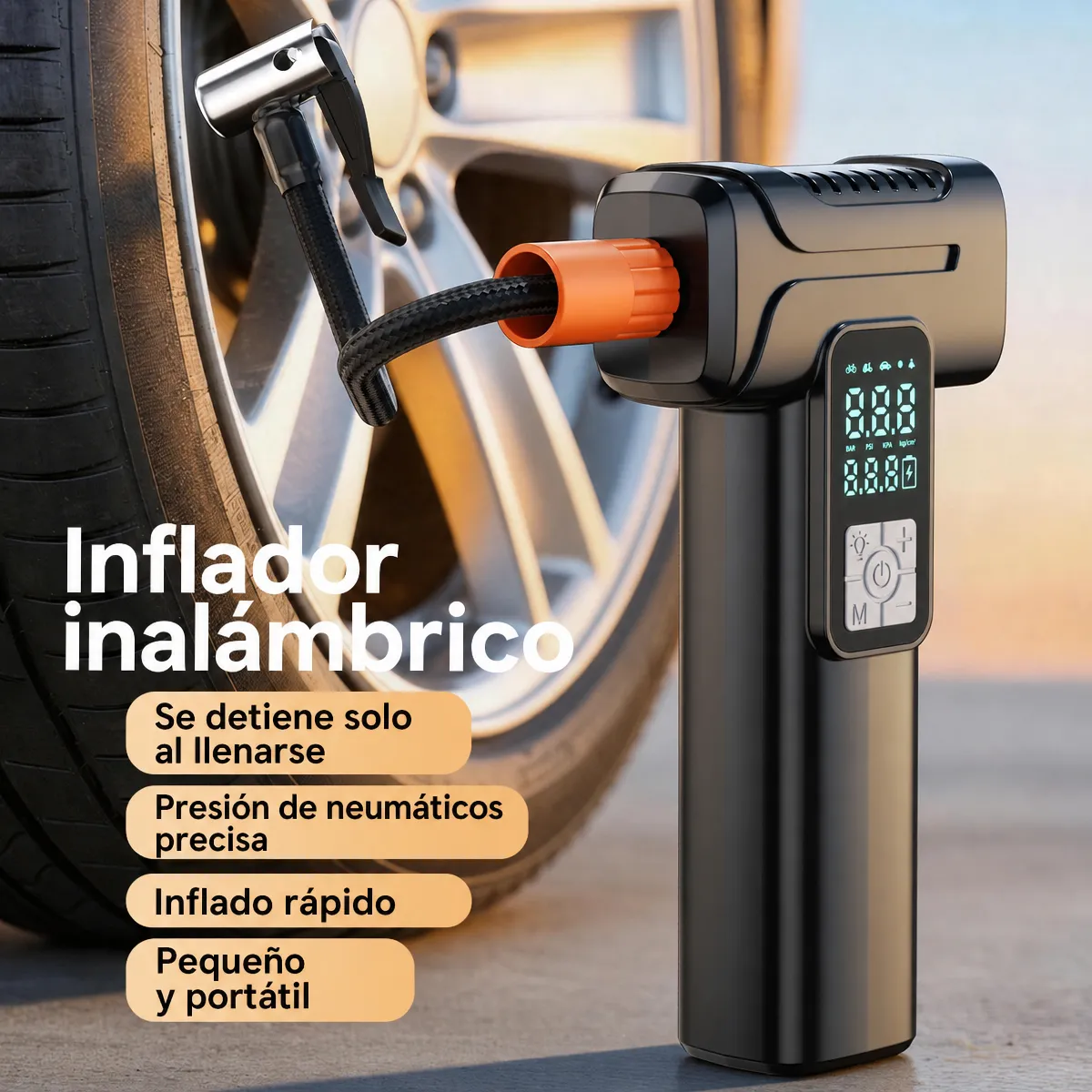 Compresor de Aire Inalámbrico Portátil para Coche y Bicicleta: Inflador Digital Inteligente para Neumáticos - Image 2