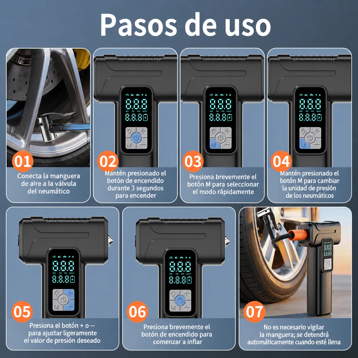 Compresor de Aire Inalámbrico Portátil para Coche y Bicicleta: Inflador Digital Inteligente para Neumáticos - Image 5