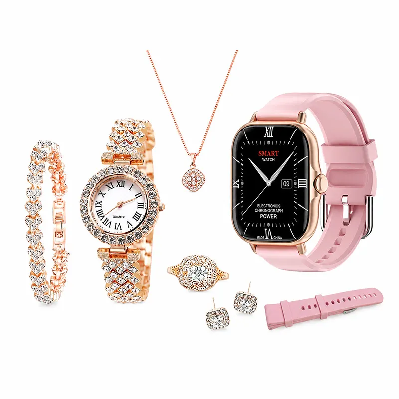 Set de Regalo: Smartwatch para Mujer con Brillantes y Llamadas Bluetooth, Pantalla HD