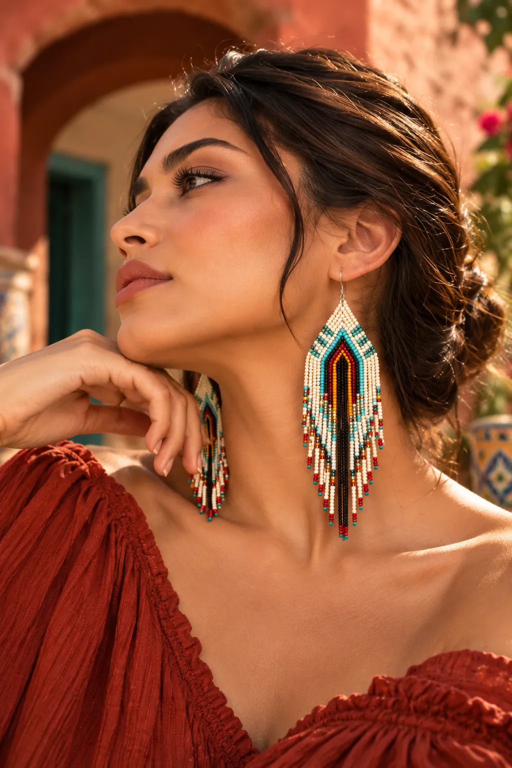 Alma Nómada – Aretes Largos de Cuentas con Flecos Tejidos a Mano, Estilo Bohemio Vintage - Image 4