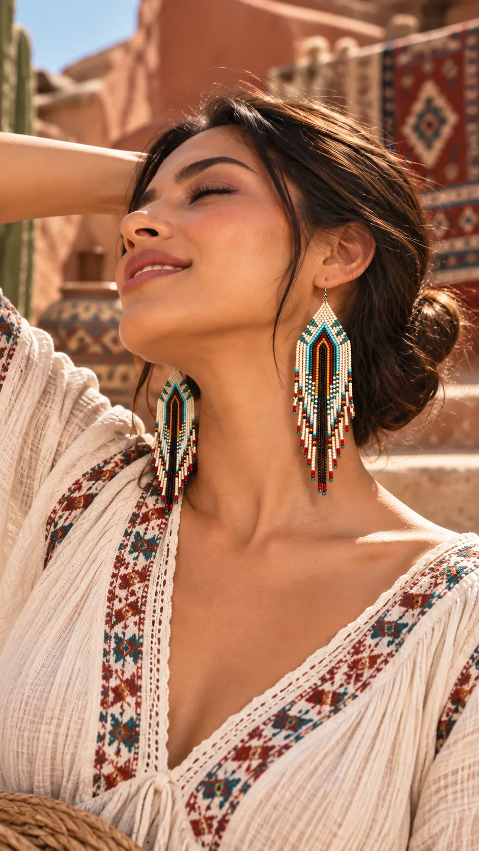 Alma Nómada – Aretes Largos de Cuentas con Flecos Tejidos a Mano, Estilo Bohemio Vintage - Image 2