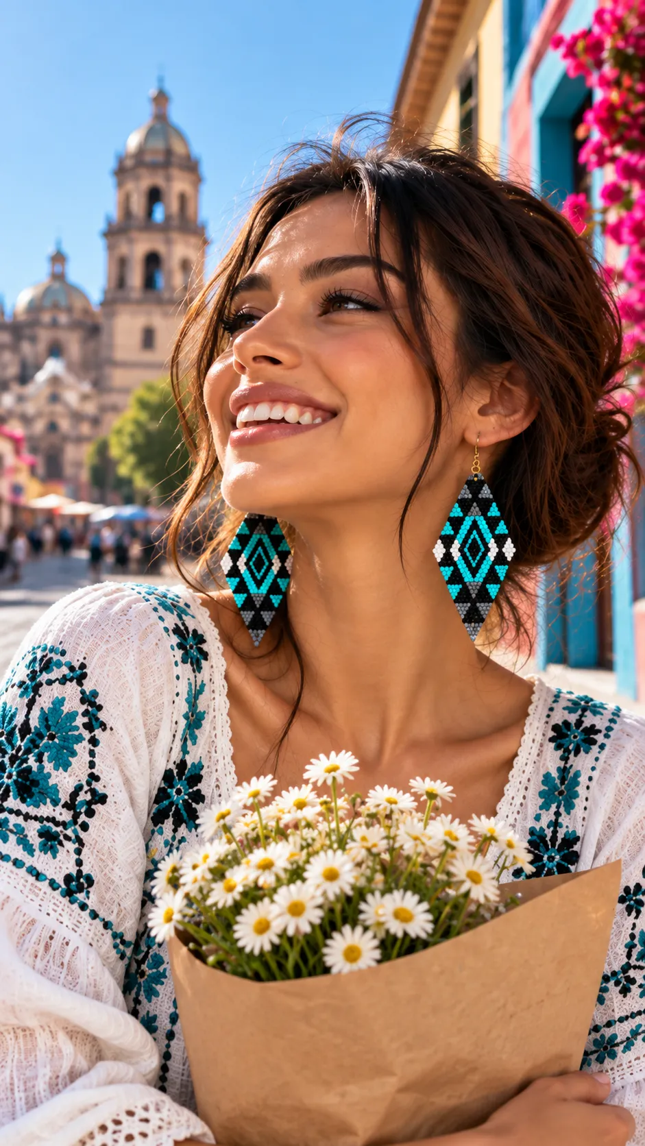Amuleto Ancestral – Aretes de Cuentas con Diseño Geométrico, Tejidos a Mano, Estilo Bohemio - Image 2