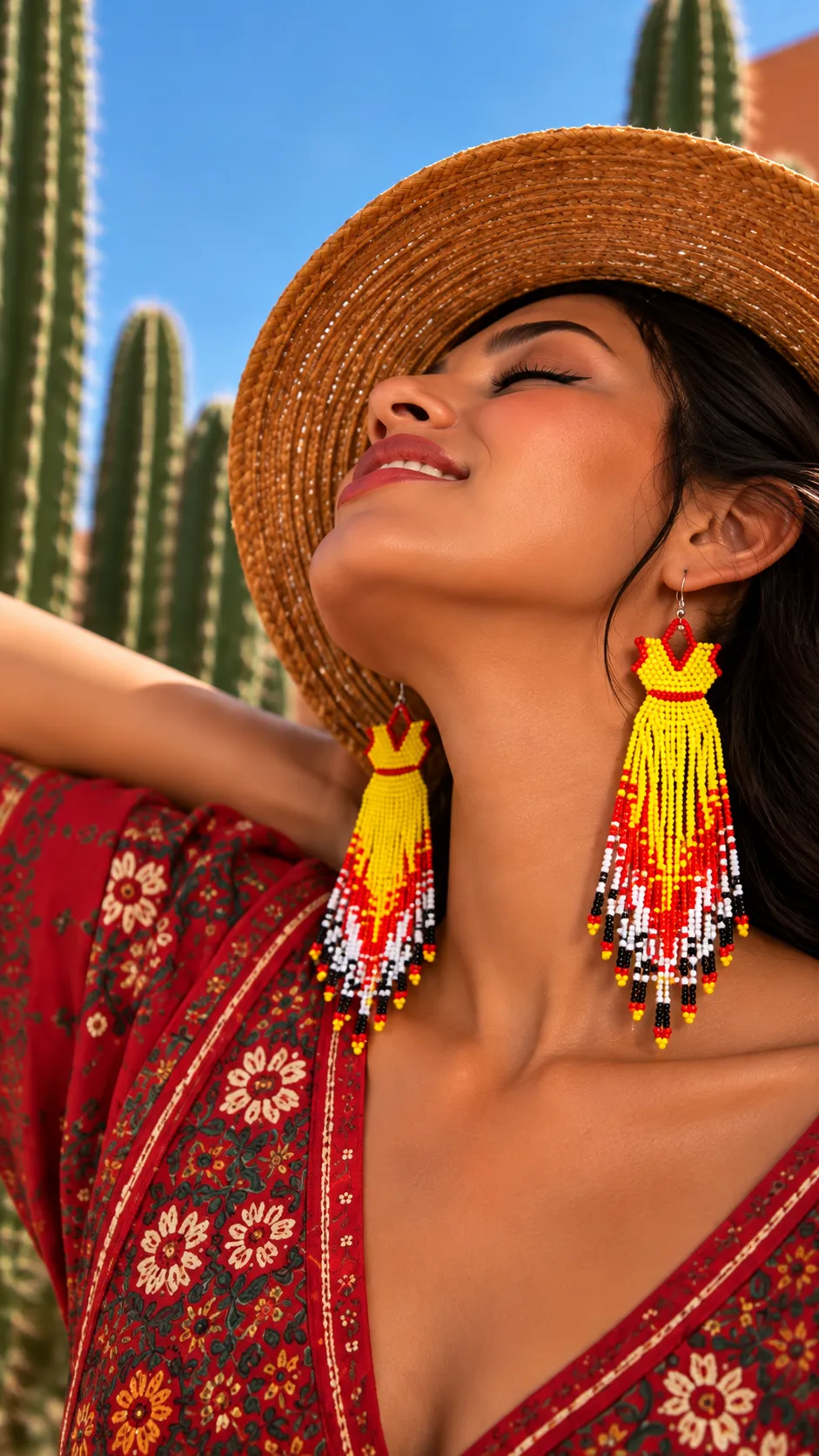 Fiesta Dorada – Aretes Largos de Cuentas con Flecos, Tejidos a Mano, Estilo Étnico Bohemio - Image 3