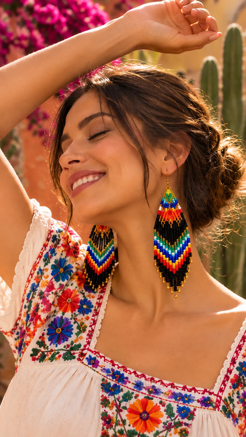 Ritmo Libre – Aretes Largos de Cuentas con Flecos Tejidos a Mano, Estilo Bohemio Vintage - Image 6
