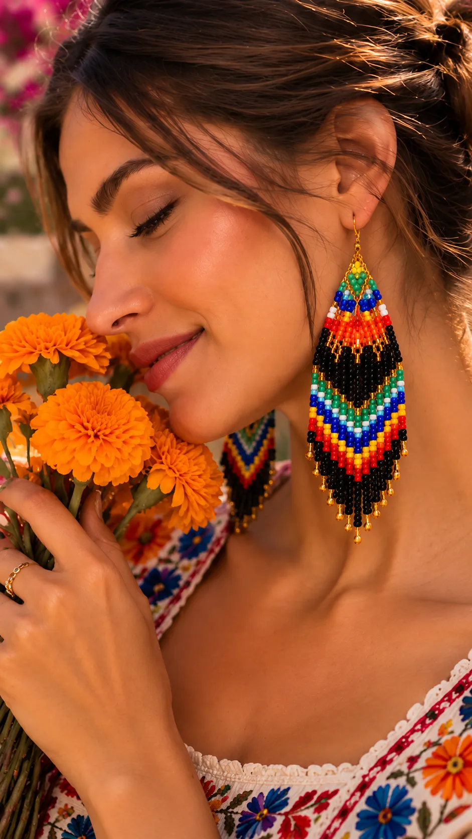 Ritmo Libre – Aretes Largos de Cuentas con Flecos Tejidos a Mano, Estilo Bohemio Vintage - Image 8