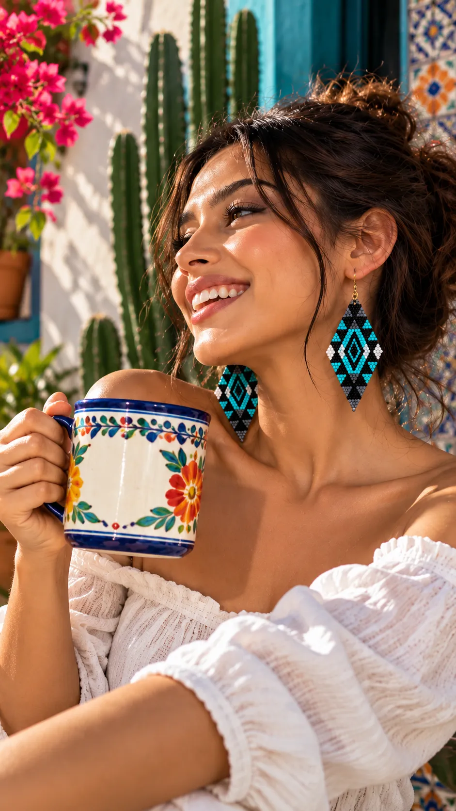Amuleto Ancestral – Aretes de Cuentas con Diseño Geométrico, Tejidos a Mano, Estilo Bohemio - Image 3