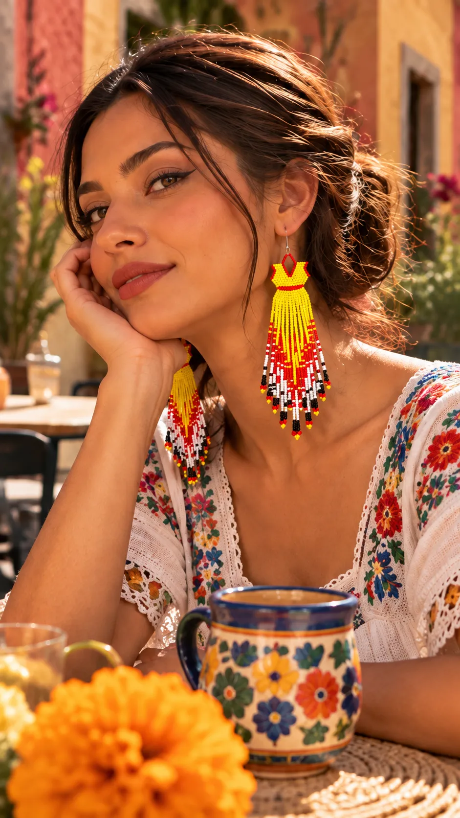 Fiesta Dorada – Aretes Largos de Cuentas con Flecos, Tejidos a Mano, Estilo Étnico Bohemio - Image 6