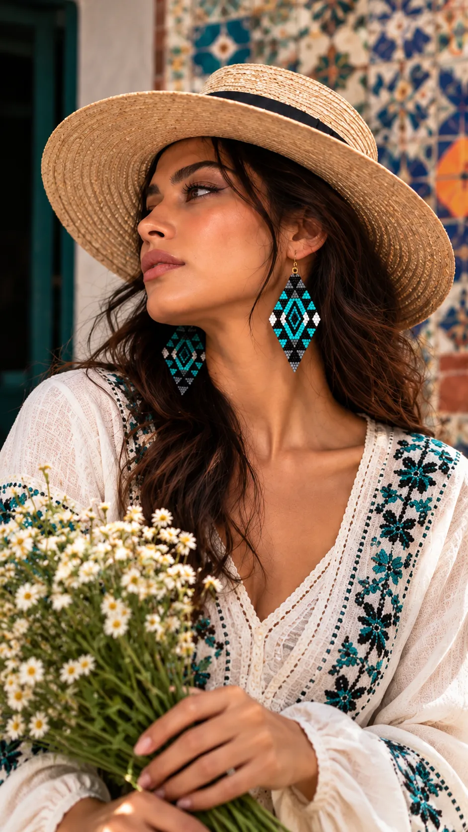 Amuleto Ancestral – Aretes de Cuentas con Diseño Geométrico, Tejidos a Mano, Estilo Bohemio - Image 6