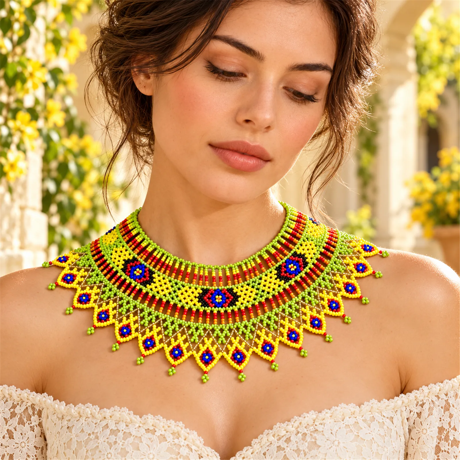 Tierra Viva – Collar de Cuentas Multicolor con Diseño Geométrico y Bordes en Punta, Tejido a Mano, Estilo Bohemio - Image 5