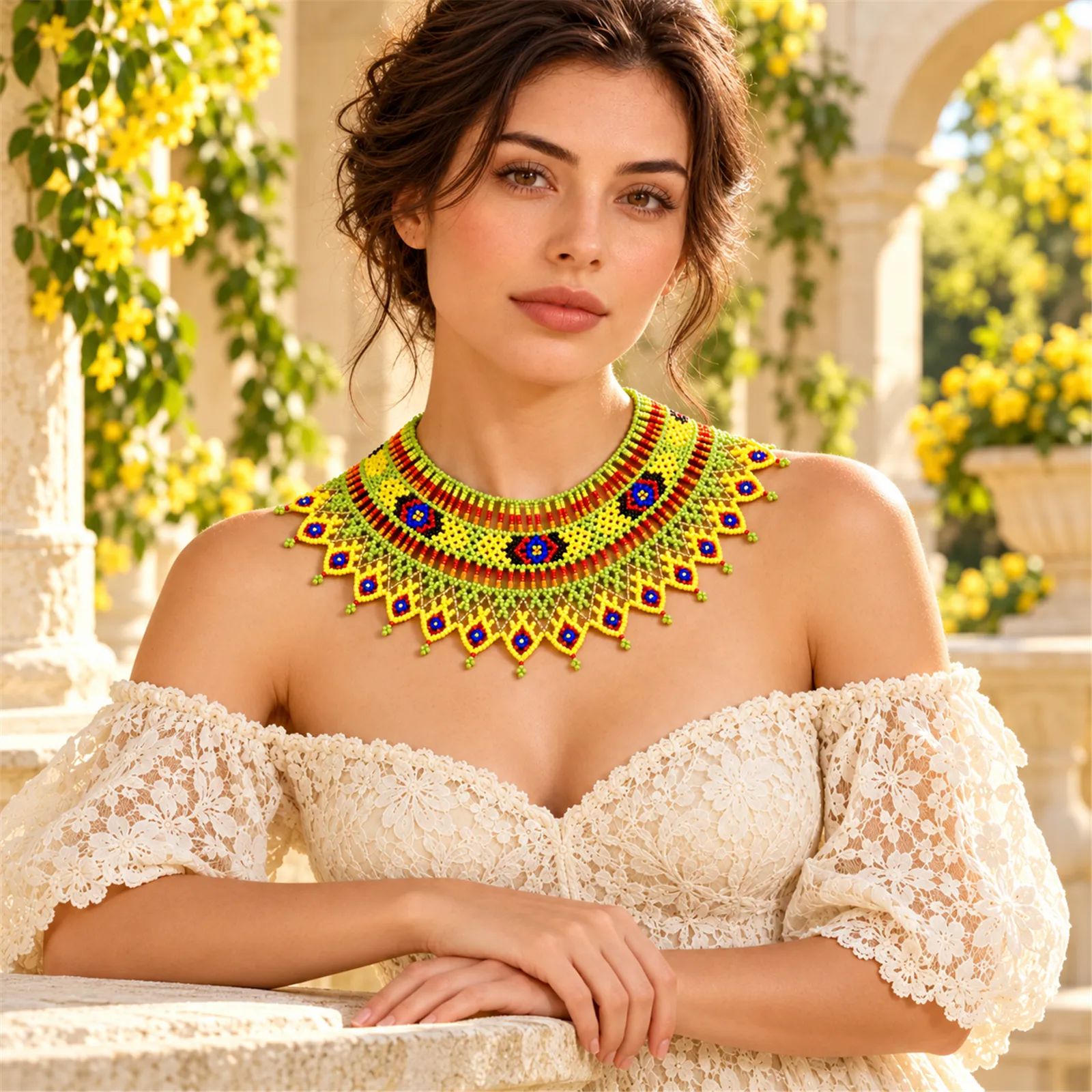 Tierra Viva – Collar de Cuentas Multicolor con Diseño Geométrico y Bordes en Punta, Tejido a Mano, Estilo Bohemio - Image 4
