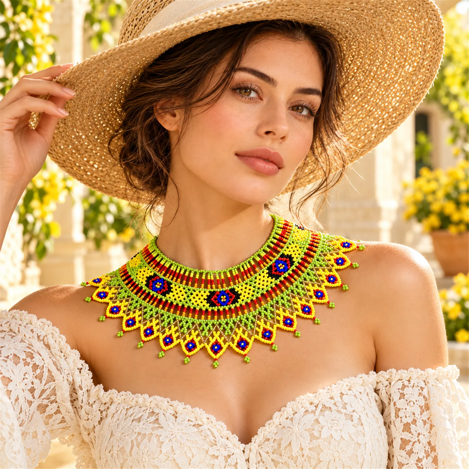 Tierra Viva – Collar de Cuentas Multicolor con Diseño Geométrico y Bordes en Punta, Tejido a Mano, Estilo Bohemio - Image 6