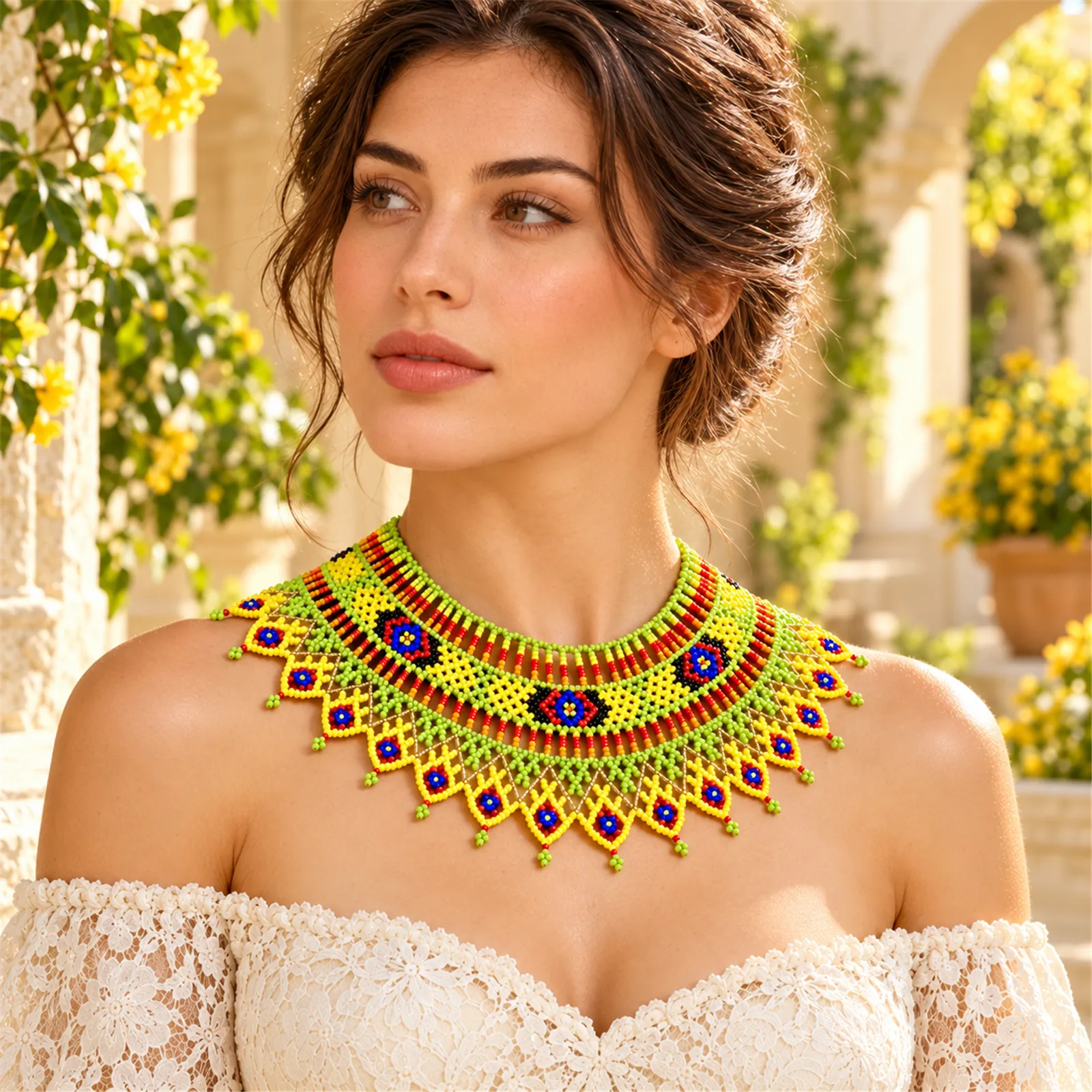 Tierra Viva – Collar de Cuentas Multicolor con Diseño Geométrico y Bordes en Punta, Tejido a Mano, Estilo Bohemio - Image 2
