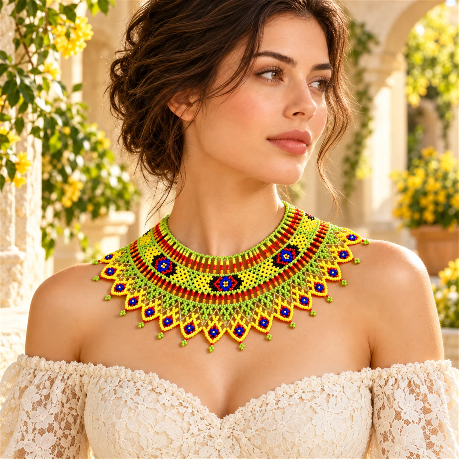 Tierra Viva – Collar de Cuentas Multicolor con Diseño Geométrico y Bordes en Punta, Tejido a Mano, Estilo Bohemio - Image 3