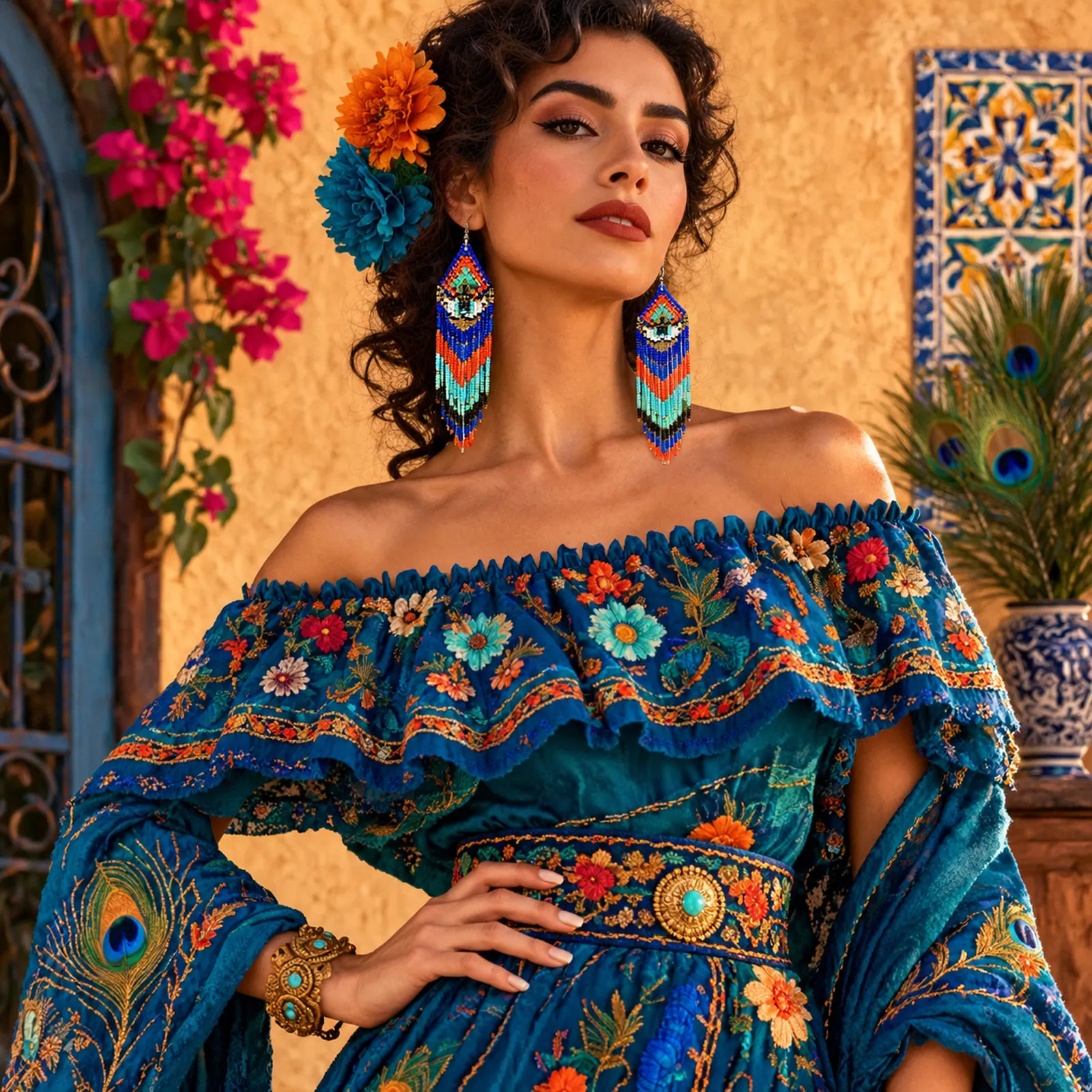 Ojo Protector – Aretes de Cuentas con Diseño de Ojo, Estilo Bohemio Étnico - Image 2