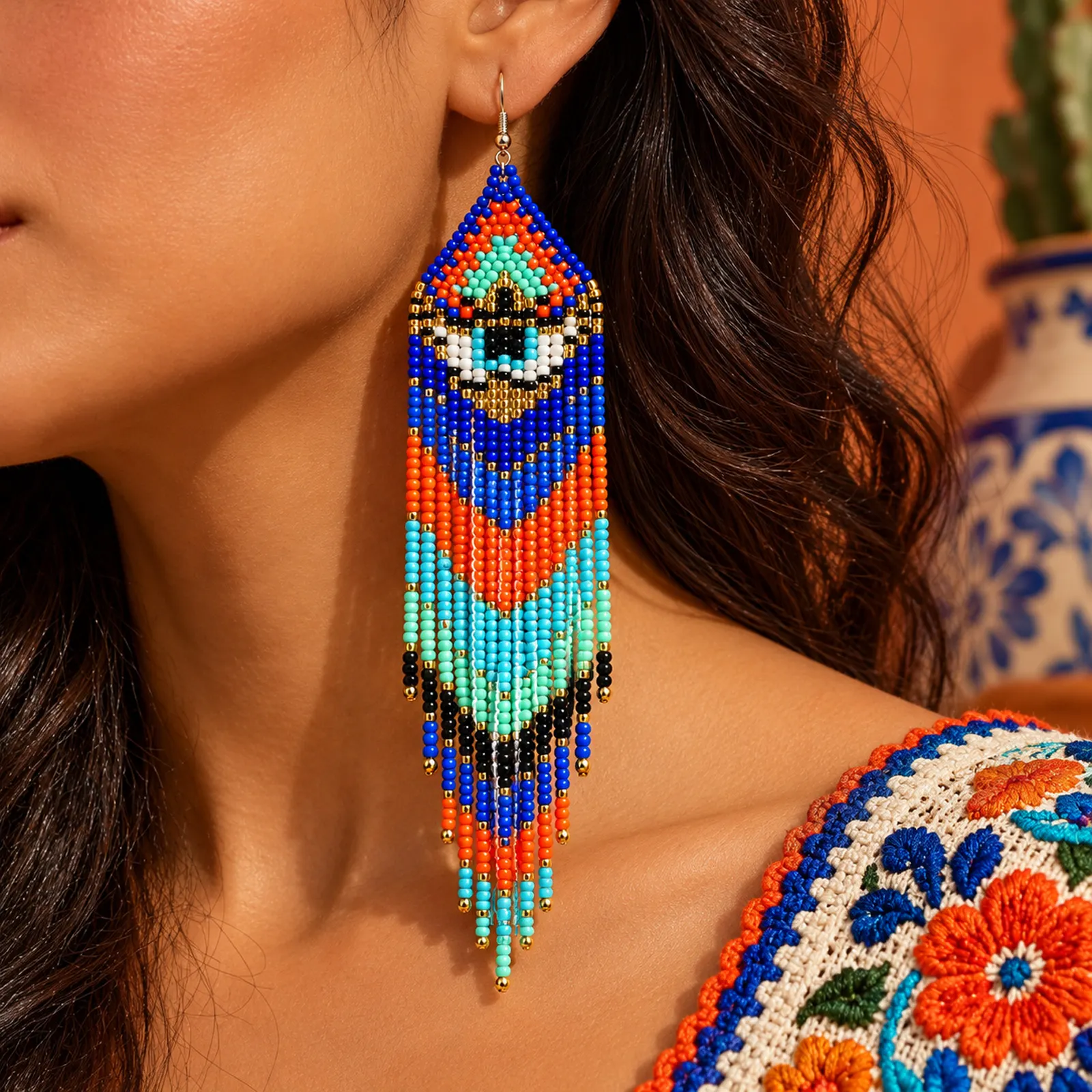 Ojo Protector – Aretes de Cuentas con Diseño de Ojo, Estilo Bohemio Étnico