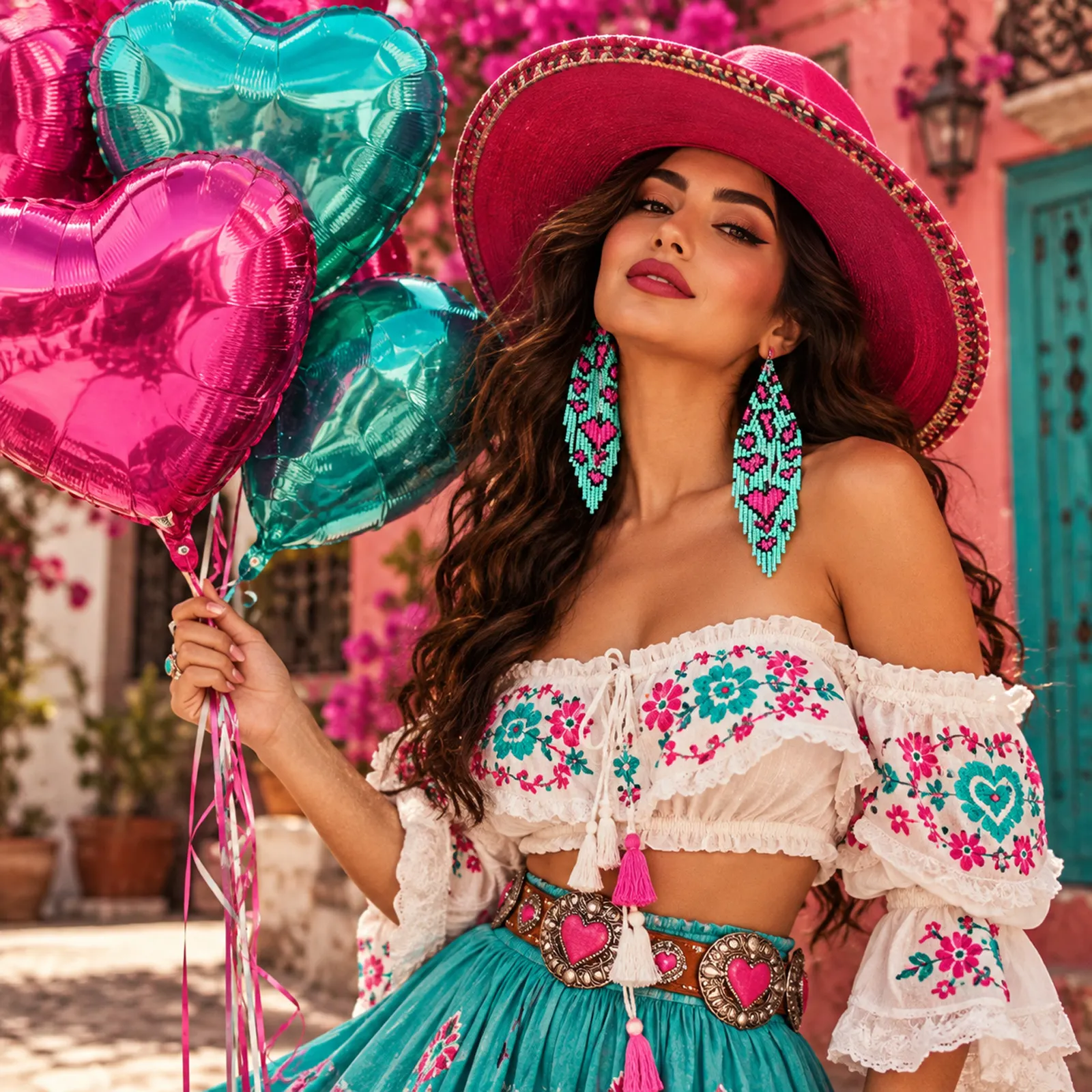 Corazón Coquette – Aretes Largos de Corazones Rosas con Cuentas y Flecos - Image 6