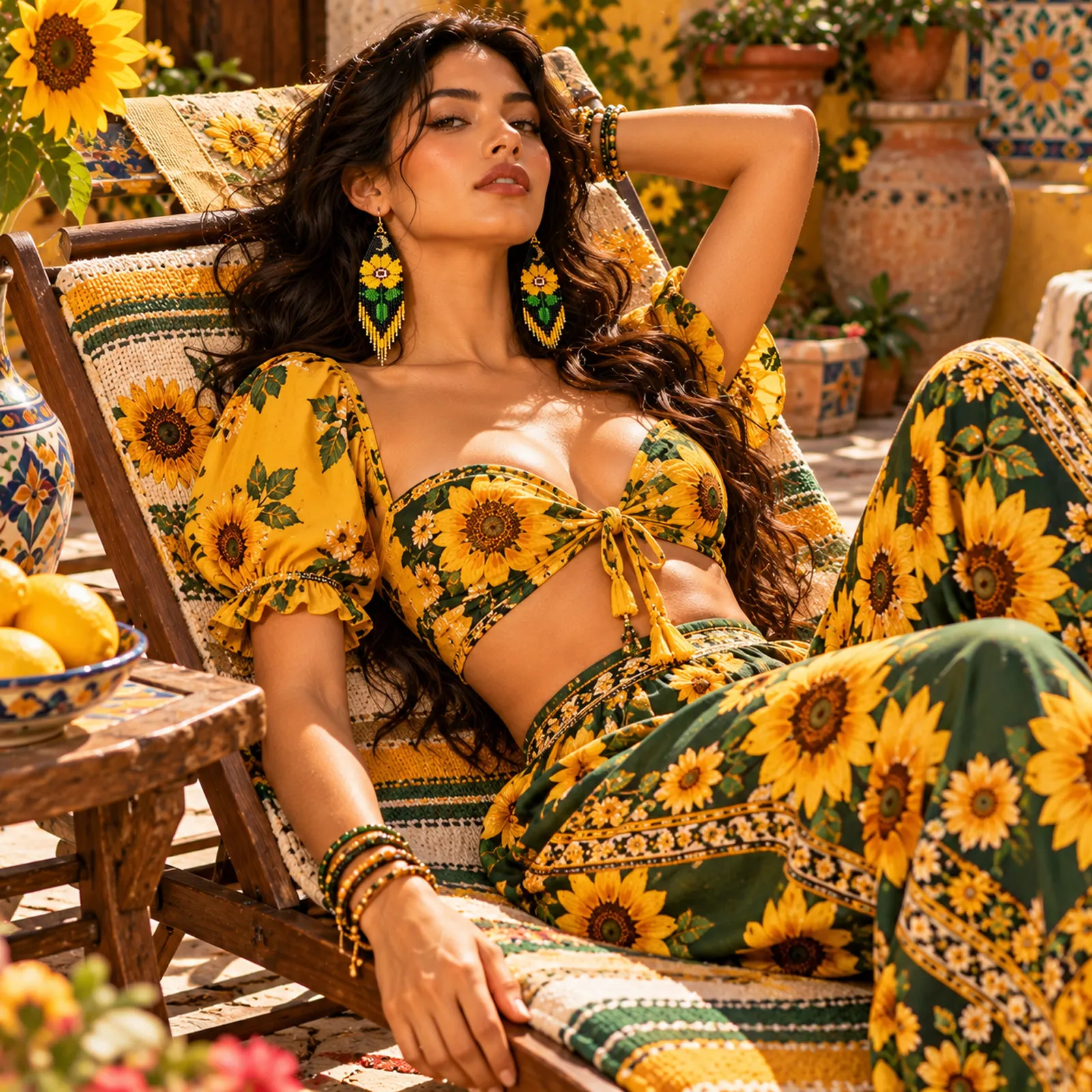 Girasol Dorado – Aretes Largos de Cuentas Tejidas a Mano con Flecos, Estilo Bohemio Étnico - Image 5