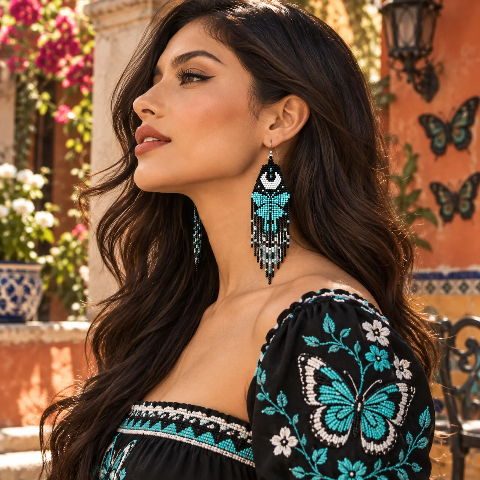 Atrapasueños Místico – Aretes Largos de Cuentas con Flecos, Estilo Bohemio Étnico - Image 3