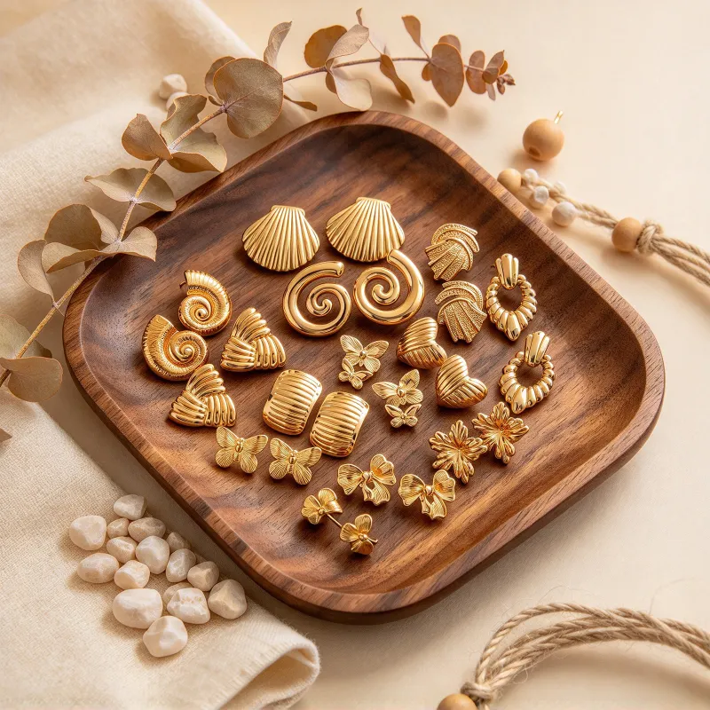 Colección Mar Dorado | Aretes texturizados acero inoxidable