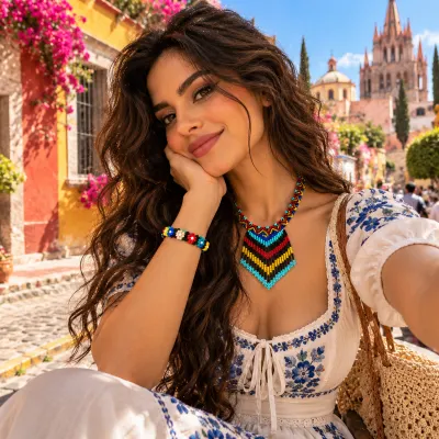 Alma Colorida – Set de Collar y Pulsera de Cuentas Tejidas, Joyería Étnica Bohemia con Diseño Geométrico y Floral