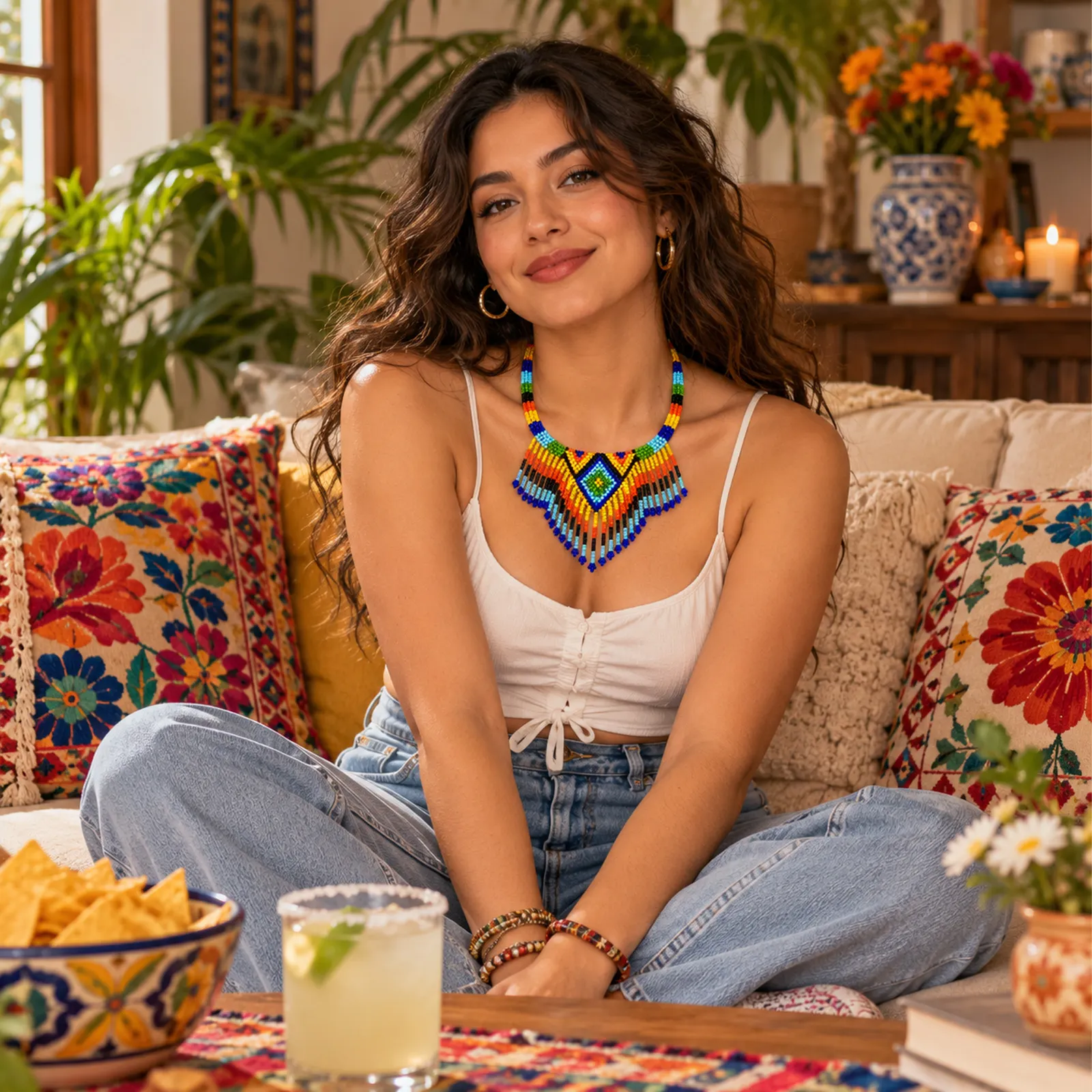 Collar Tribal Geométrico – Collar de Cuentas Tejidas a Mano con Flecos, Diseño Étnico Bohemio para Mujer - Image 3