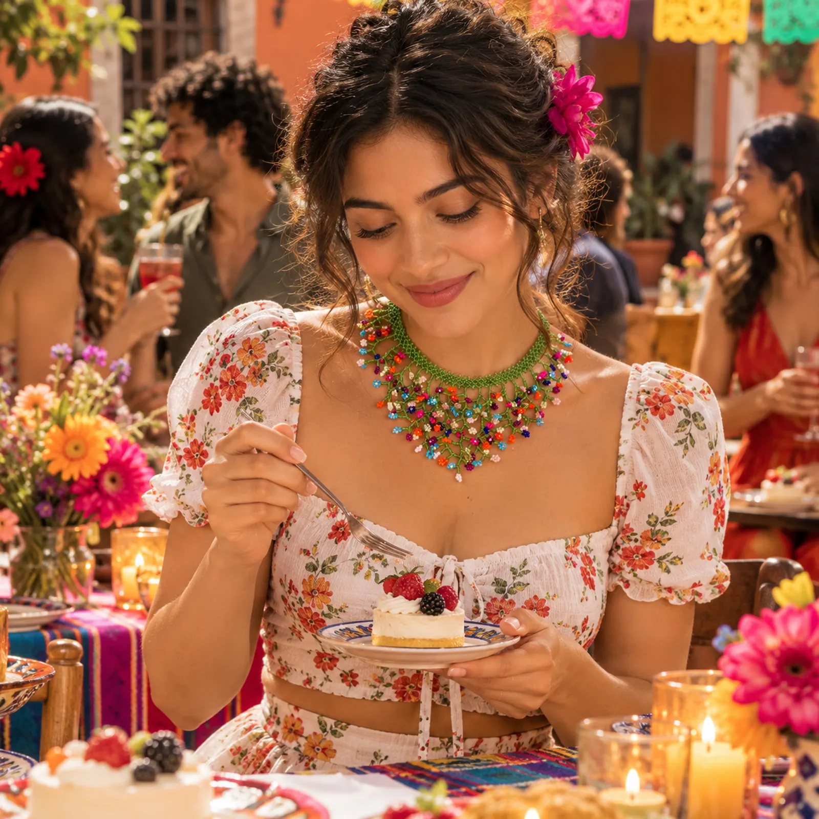 Collar Cascada Bohemio – Collar de Cuentas Tejidas a Mano con Flecos y Detalles Florales, Joyería Étnica para Mujer - Image 8
