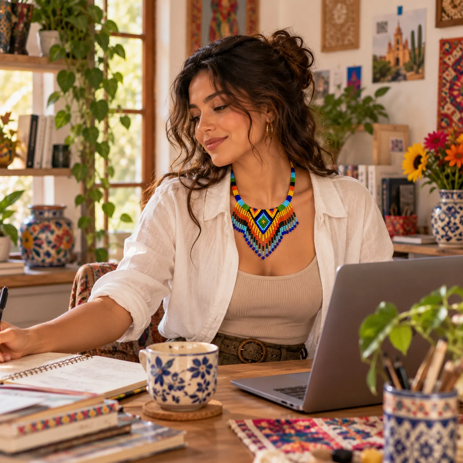 Collar Tribal Geométrico – Collar de Cuentas Tejidas a Mano con Flecos, Diseño Étnico Bohemio para Mujer - Image 2