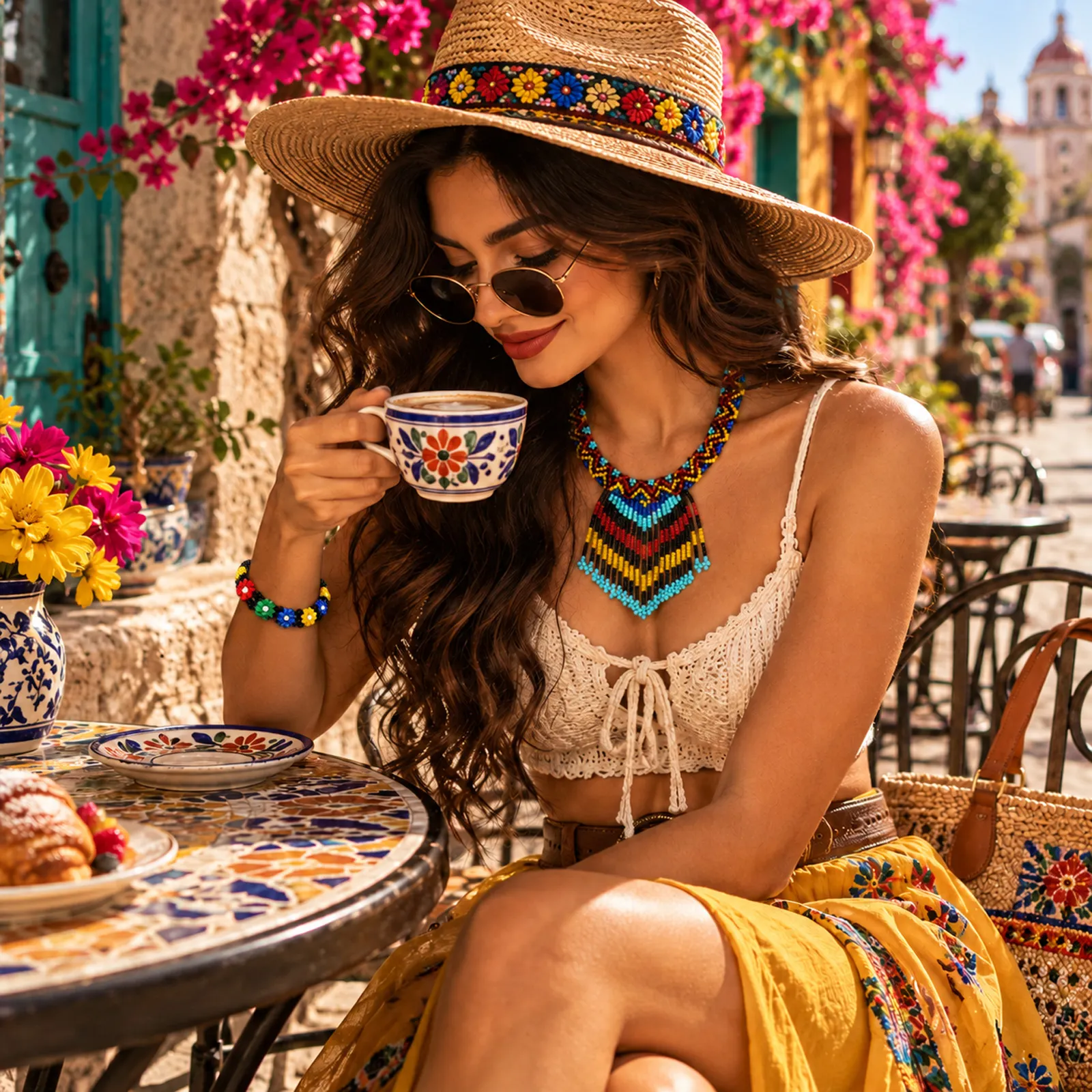 Alma Colorida – Set de Collar y Pulsera de Cuentas Tejidas, Joyería Étnica Bohemia con Diseño Geométrico y Floral - Image 3